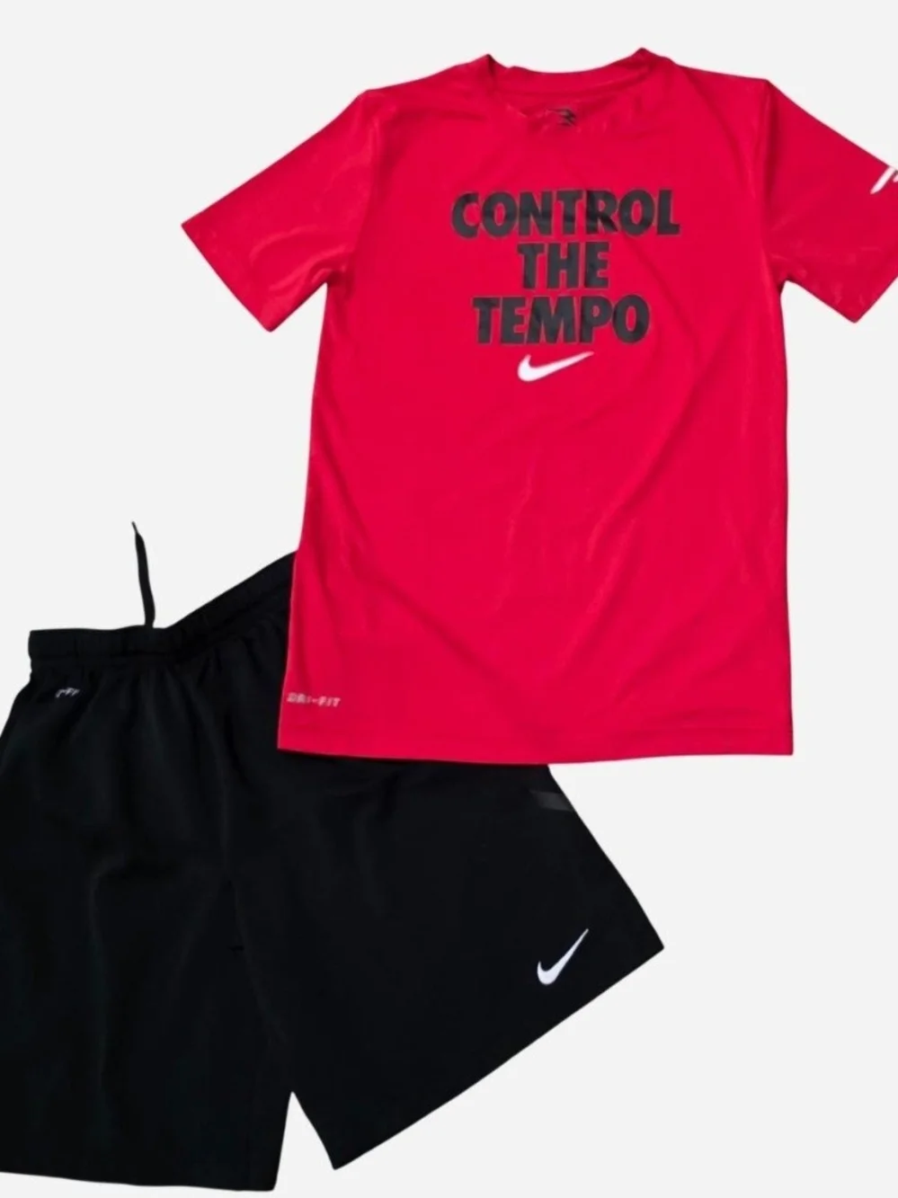 Nike Kids Red 'Control The Tempo' Graphic Tee with black Nike Shorts Large